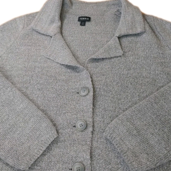 Torrid Sweater Coat Woman Plus Sz 2X Gray Knit Notch Collar Button Pockets Read - Picture 6 of 12